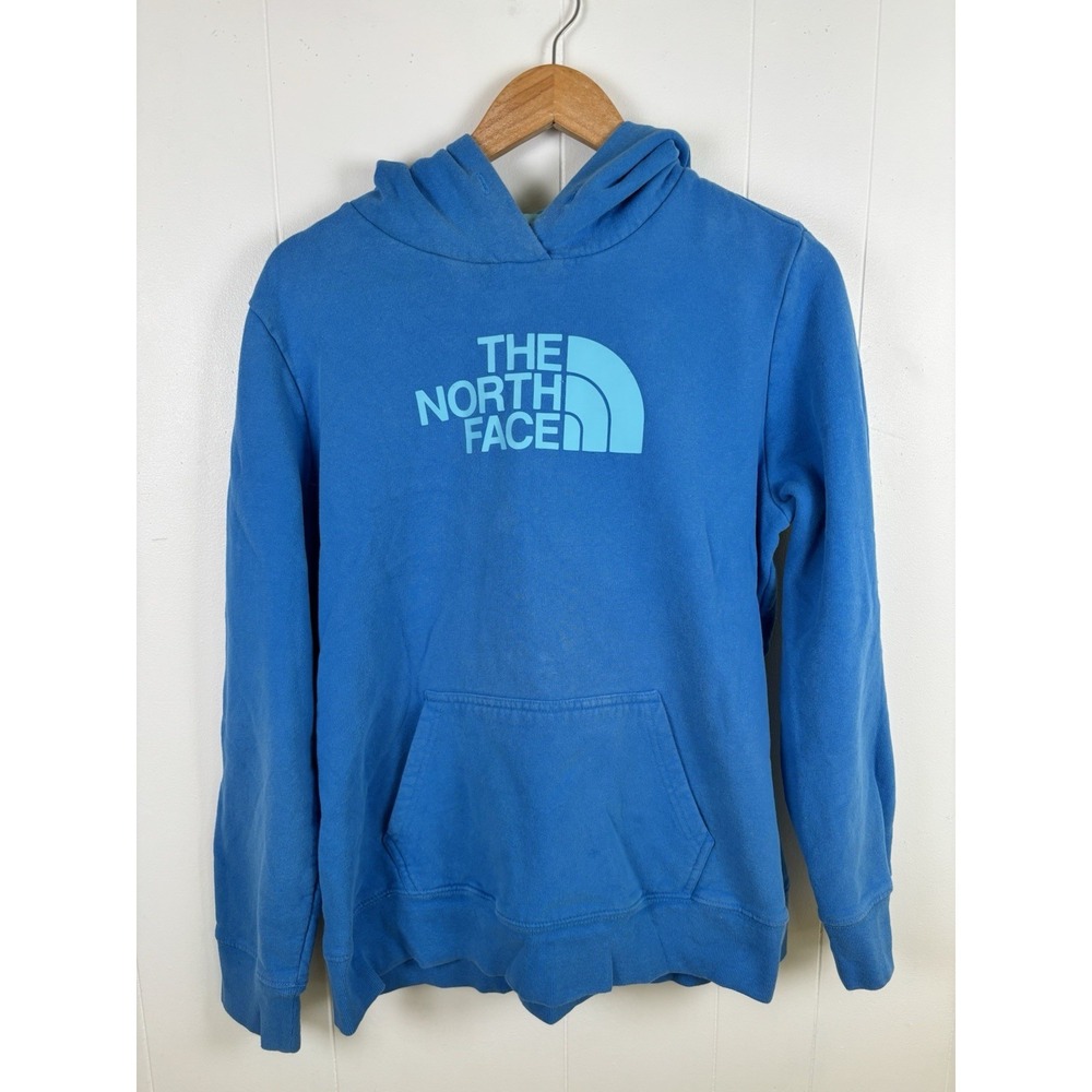 The North Face Women's XL Blue Pullover Hoodie Logo Half Dome Cotton Blend -READ